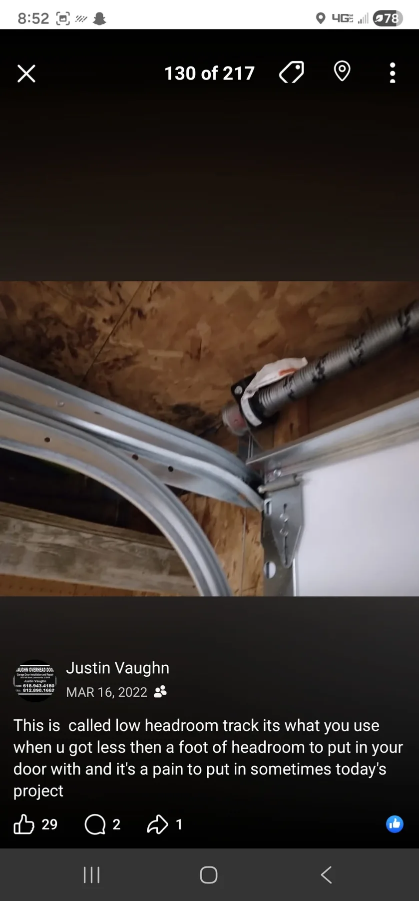 Close-up of track and roller path in a low-headroom corner